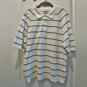 COS Men's Polo Shirt - White with Black Stripes